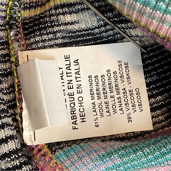 MISSONI Soft Wool Blend Space Dye V-Neck Sweater Top Yellow Mint Black and White - Picture 12 of 14